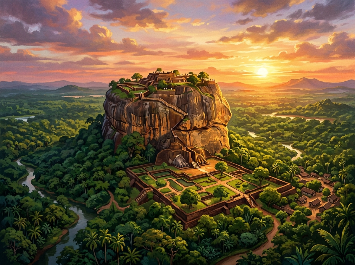 Sigiriya Rock Fortress Scenic Sunset
